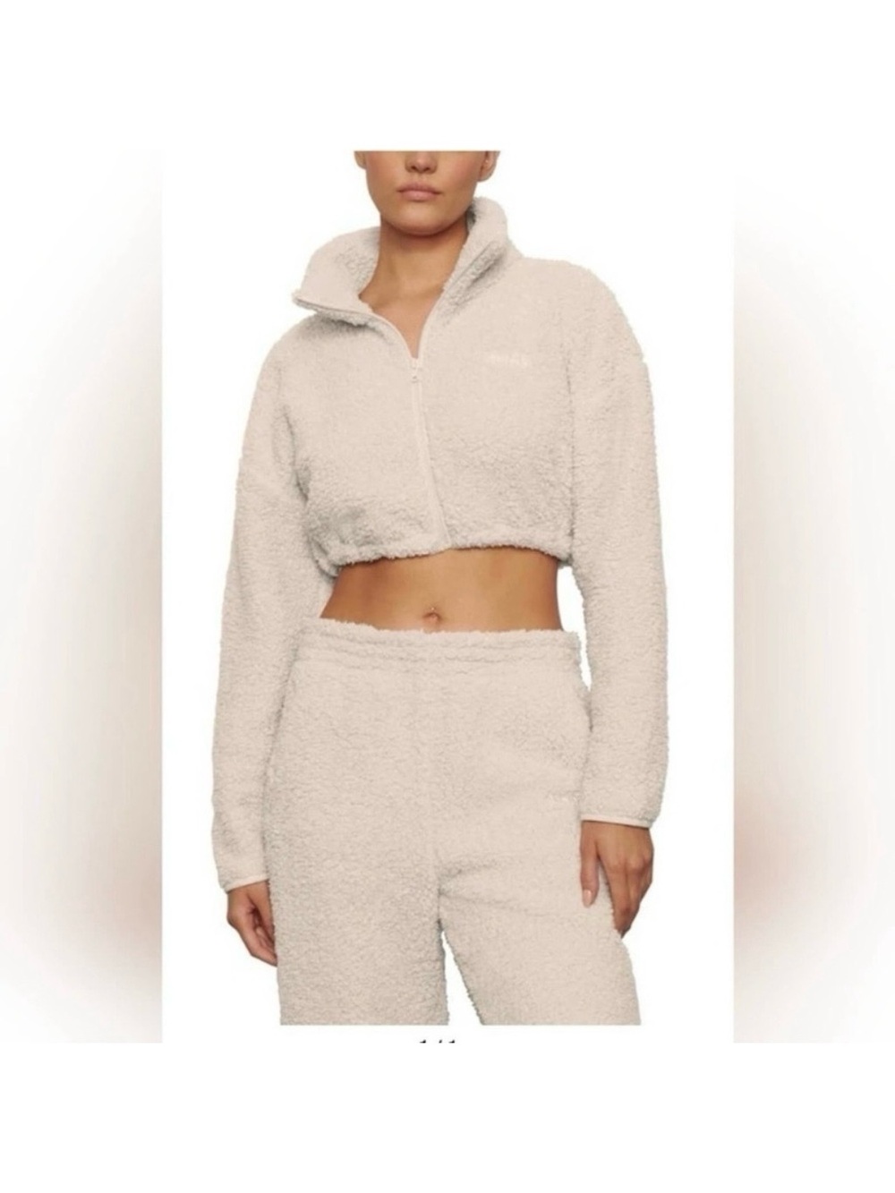 SKIMS SHERPA TEDDY HIGH PILE FLEECE CROP BOXY ZIP UP JACKET BONE